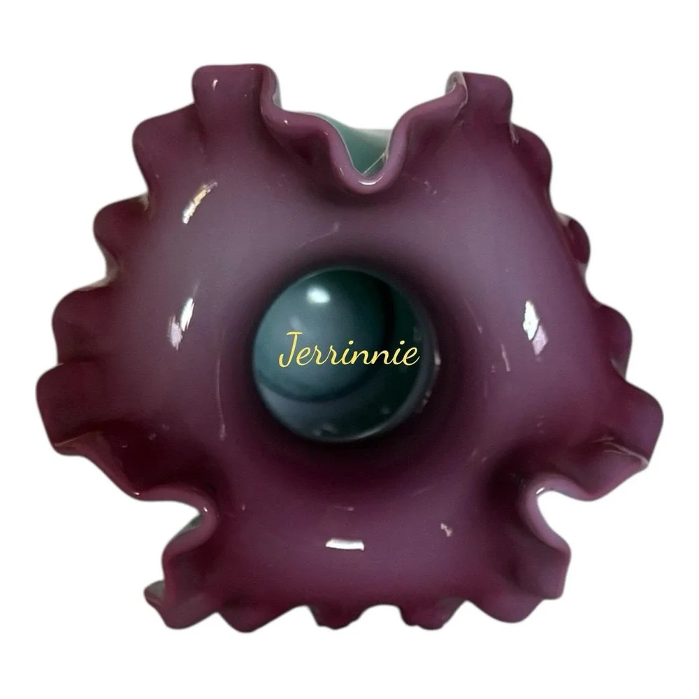 Fenton Art Glass Cased Glass Vace With Lilac And Turquoise
